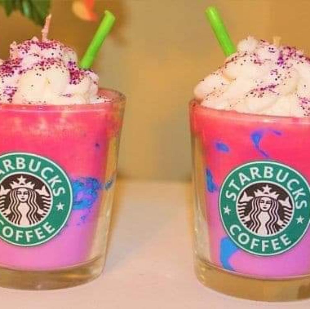 Homemade unicorn frappuccino candles